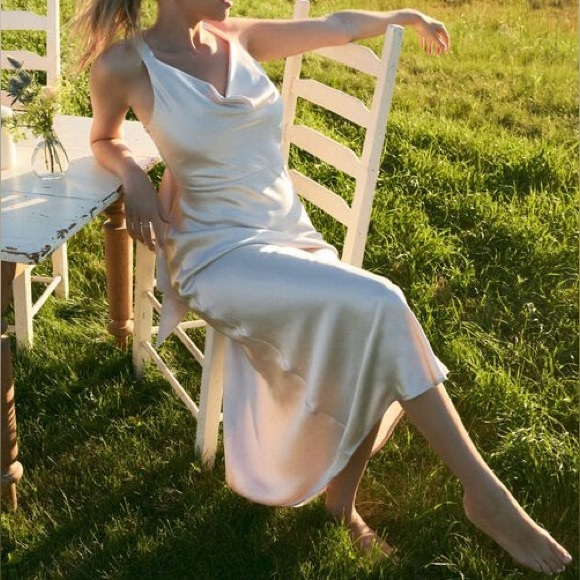 Dynamite Satin Cowl Neck Slip Dress in Polished Pearl - Picture 6 of 6